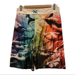 Shark Print Swim Board Shorts Boys Size XL